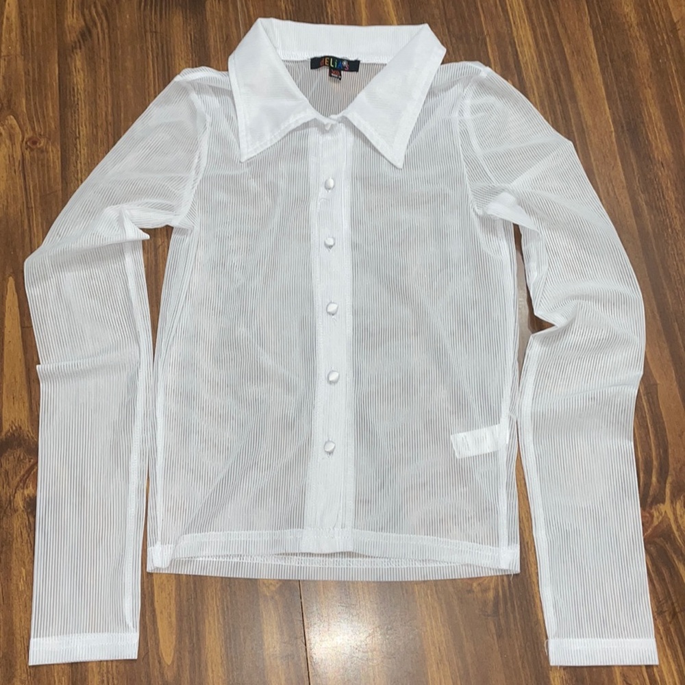 Delia’s XS White Sheer Button-Up Top with Collar New w/o Tag